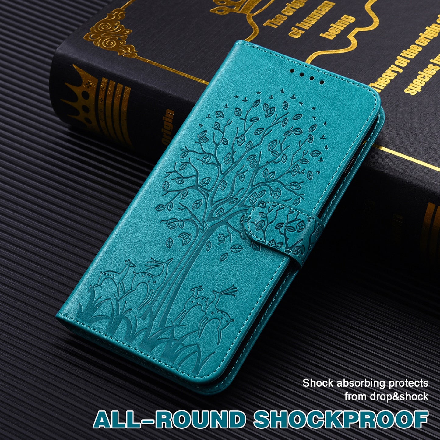 For OnePlus 10 Pro 5G Deer Tree Pattern Imprinted PU Leather Magnetic Flip Cover Stand Wallet Full-Body Protective Case