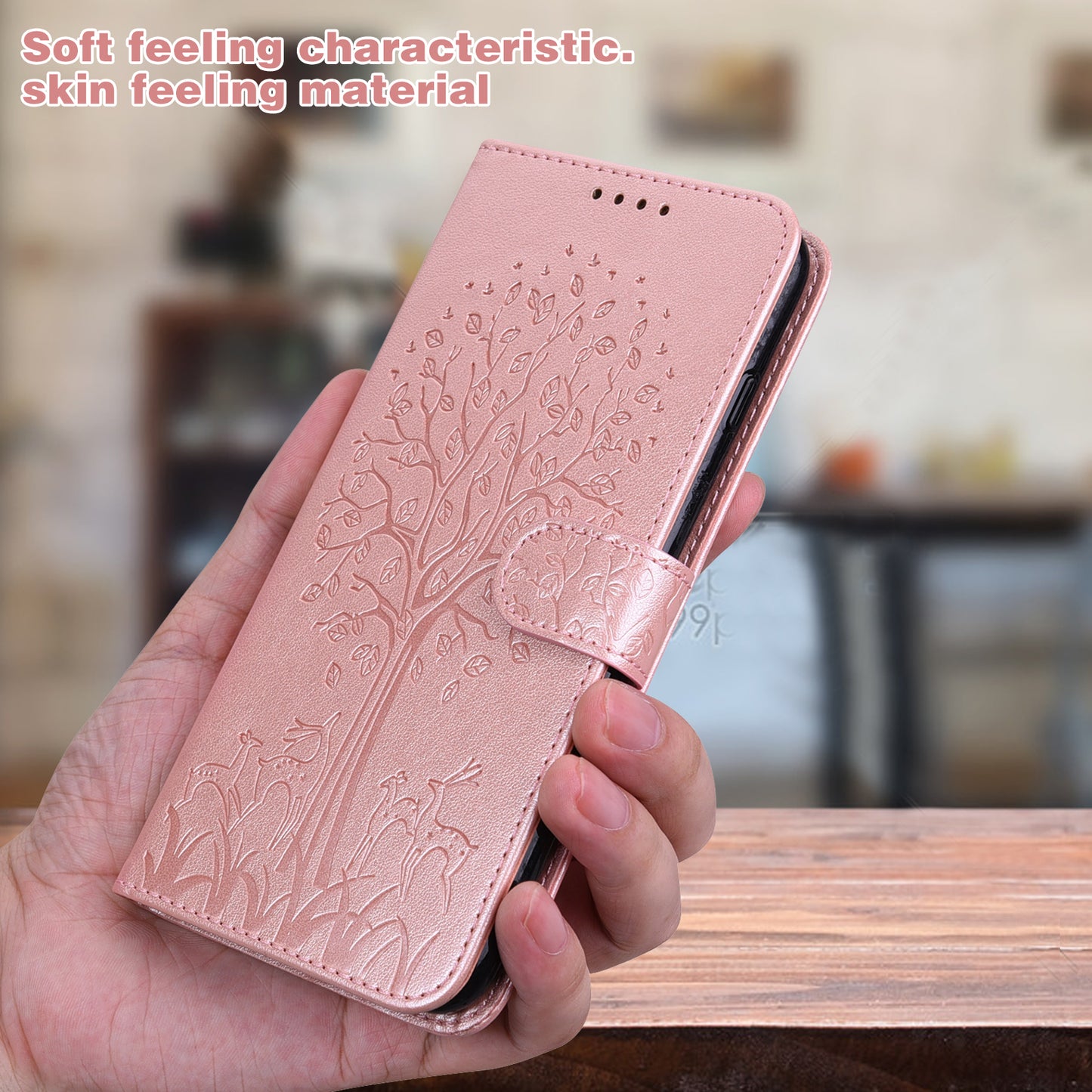 For OnePlus 10 Pro 5G Deer Tree Pattern Imprinted PU Leather Magnetic Flip Cover Stand Wallet Full-Body Protective Case