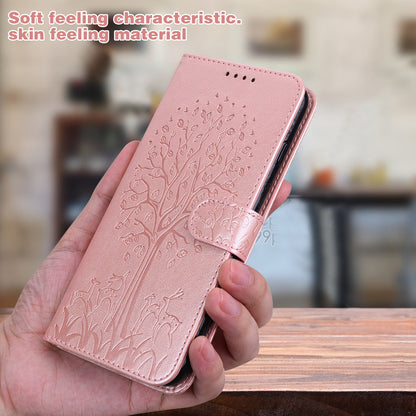 For OnePlus 10 Pro 5G Deer Tree Pattern Imprinted PU Leather Magnetic Flip Cover Stand Wallet Full-Body Protective Case