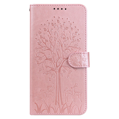For OnePlus 10 Pro 5G Deer Tree Pattern Imprinted PU Leather Magnetic Flip Cover Stand Wallet Full-Body Protective Case
