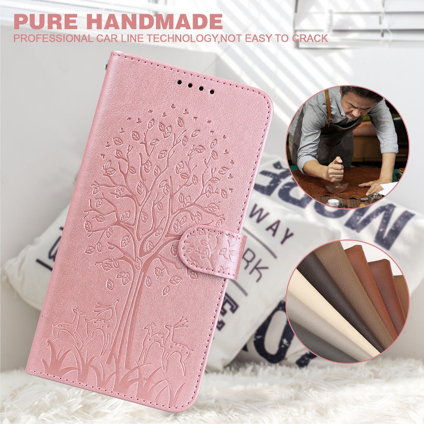 For OnePlus 10 Pro 5G Deer Tree Pattern Imprinted PU Leather Magnetic Flip Cover Stand Wallet Full-Body Protective Case