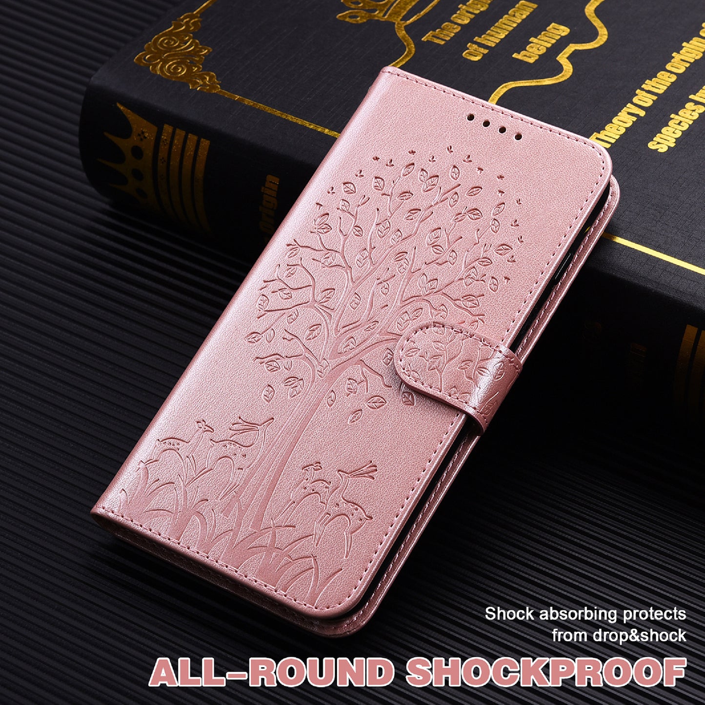 For OnePlus 10 Pro 5G Deer Tree Pattern Imprinted PU Leather Magnetic Flip Cover Stand Wallet Full-Body Protective Case