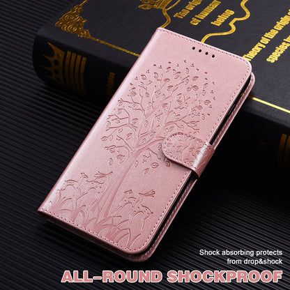 For OnePlus 10 Pro 5G Deer Tree Pattern Imprinted PU Leather Magnetic Flip Cover Stand Wallet Full-Body Protective Case