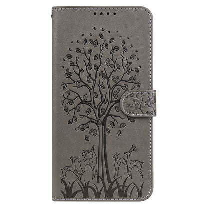 For OnePlus 10 Pro 5G Deer Tree Pattern Imprinted PU Leather Magnetic Flip Cover Stand Wallet Full-Body Protective Case