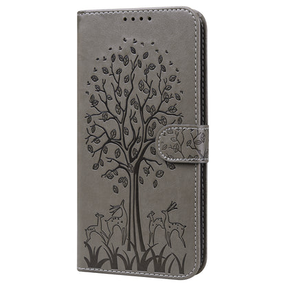 For OnePlus 10 Pro 5G Deer Tree Pattern Imprinted PU Leather Magnetic Flip Cover Stand Wallet Full-Body Protective Case