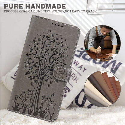 For OnePlus 10 Pro 5G Deer Tree Pattern Imprinted PU Leather Magnetic Flip Cover Stand Wallet Full-Body Protective Case