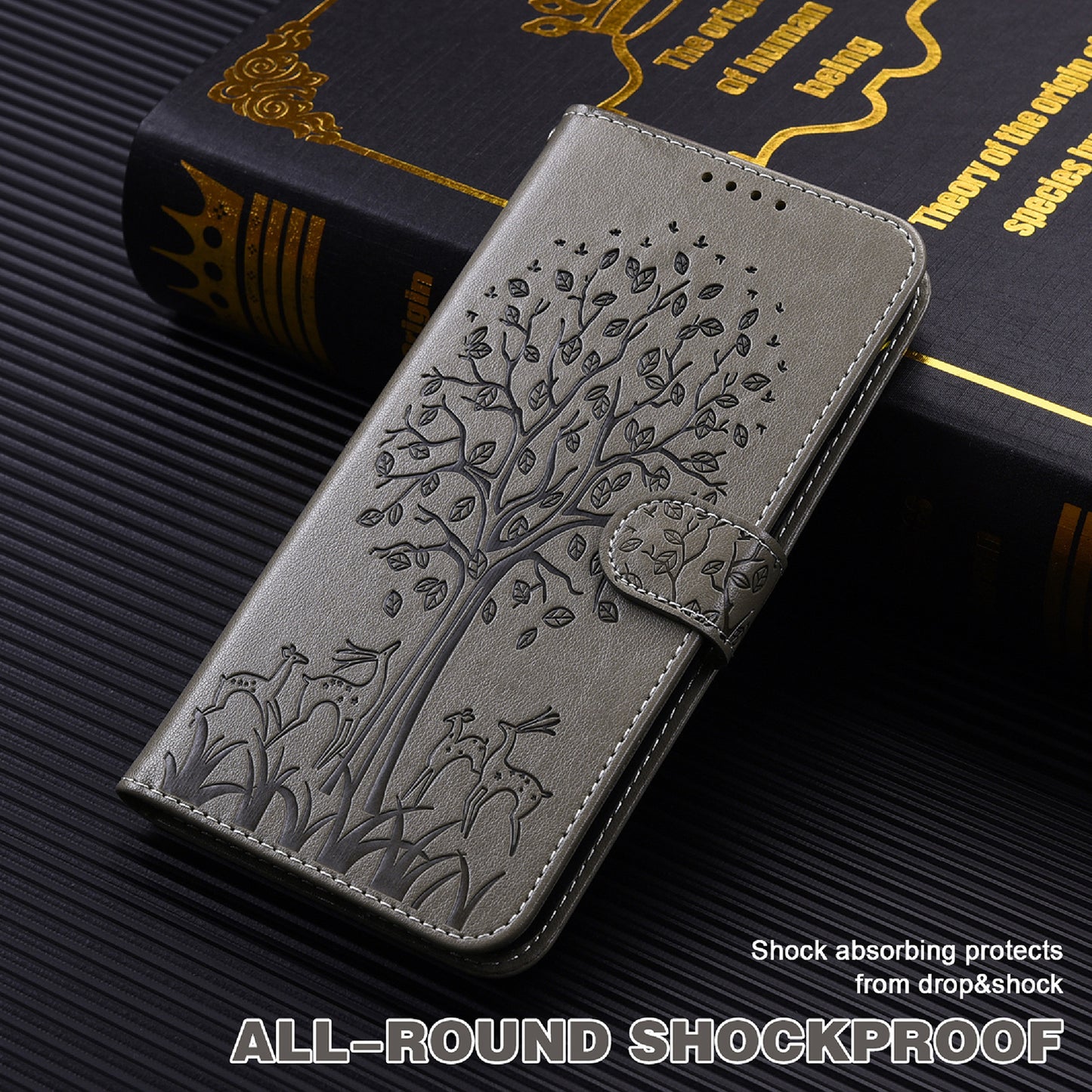 For OnePlus 10 Pro 5G Deer Tree Pattern Imprinted PU Leather Magnetic Flip Cover Stand Wallet Full-Body Protective Case