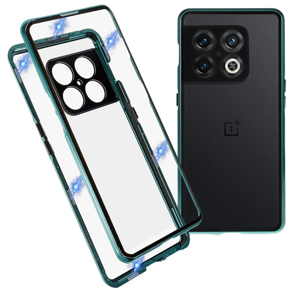 For OnePlus 10 Pro 360-degree Full Body Case Double-Sided Tempered Glass Magnetic Adsorption Metal Bumper Frame Clear Cover