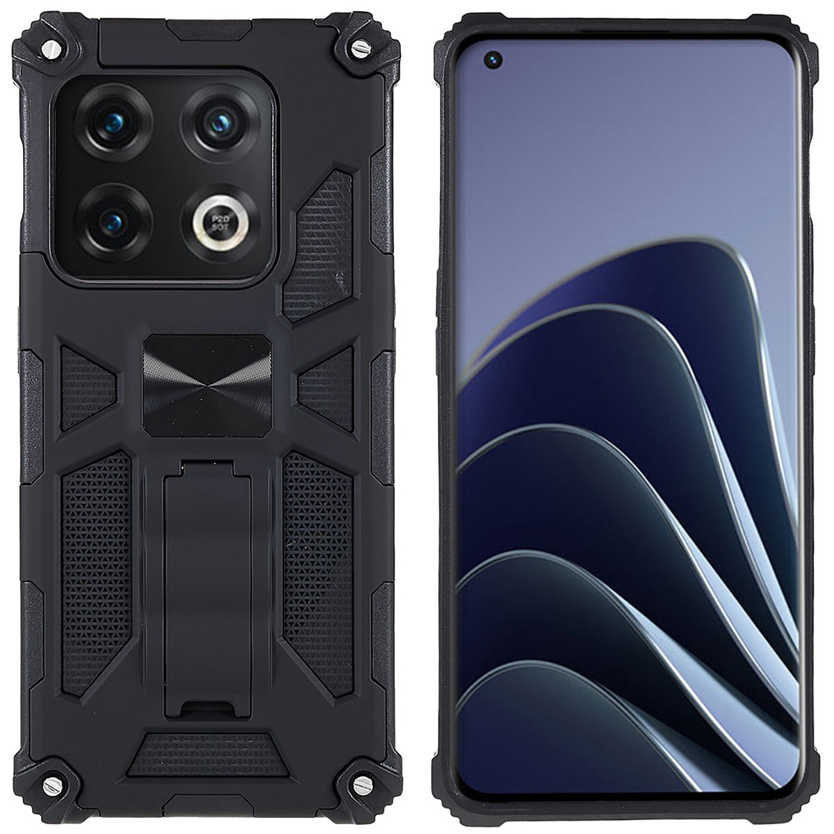 PC TPU Combo Armor Phone Case for OnePlus 10 Pro, Double Protection Anti-fall Kickstand and Magnetic Metal Sheet Hybrid Phone Case