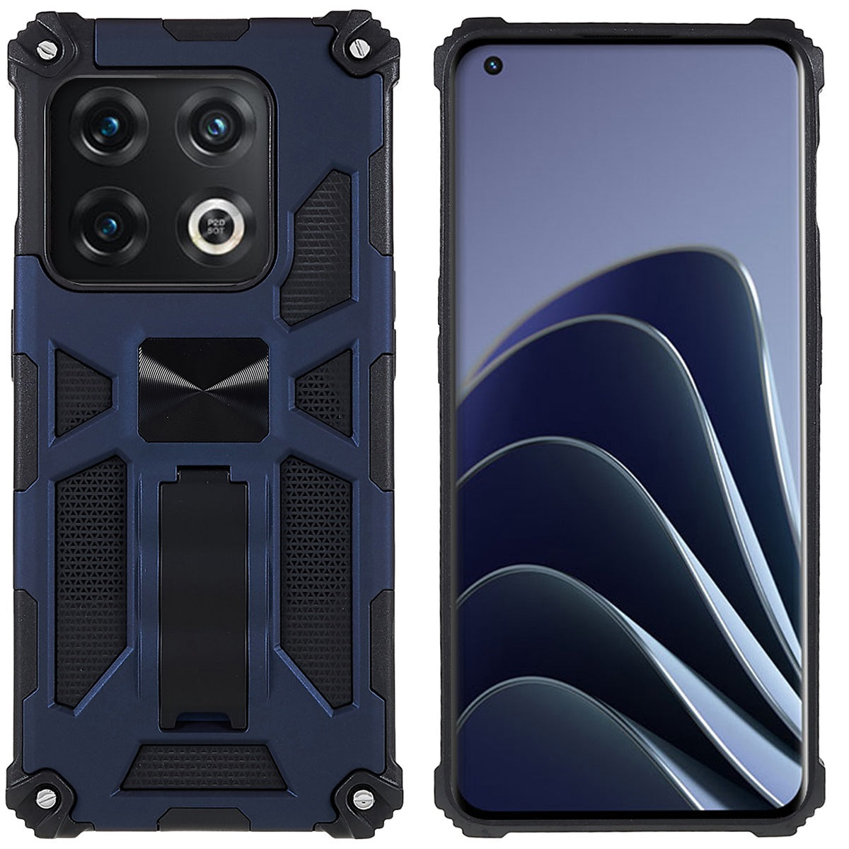 PC TPU Combo Armor Phone Case for OnePlus 10 Pro, Double Protection Anti-fall Kickstand and Magnetic Metal Sheet Hybrid Phone Case