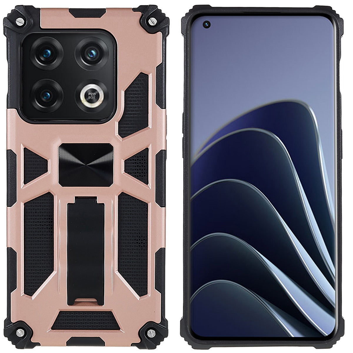 PC TPU Combo Armor Phone Case for OnePlus 10 Pro, Double Protection Anti-fall Kickstand and Magnetic Metal Sheet Hybrid Phone Case