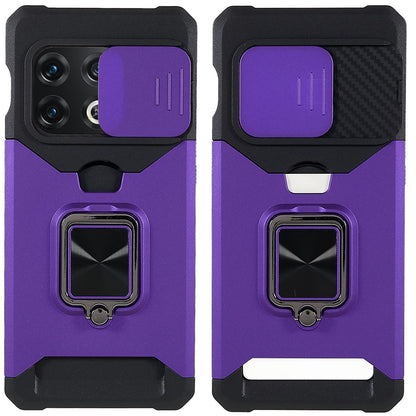 For OnePlus 10 Pro Wear-resistant PC + TPU Camera Slider Anti-drop Card Slot + Metal Kickstand Design Case