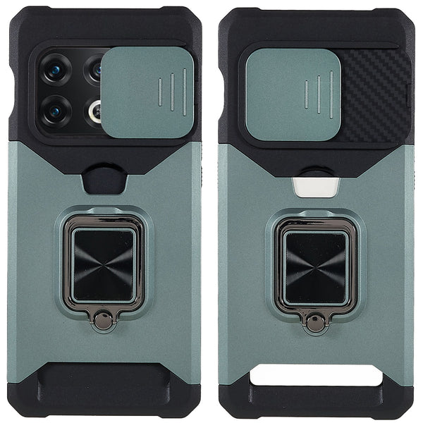 For OnePlus 10 Pro Wear-resistant PC + TPU Camera Slider Anti-drop Card Slot + Metal Kickstand Design Case