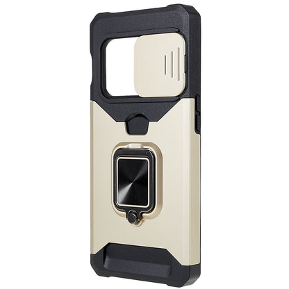 For OnePlus 10 Pro Wear-resistant PC + TPU Camera Slider Anti-drop Card Slot + Metal Kickstand Design Case