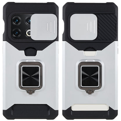 For OnePlus 10 Pro Wear-resistant PC + TPU Camera Slider Anti-drop Card Slot + Metal Kickstand Design Case
