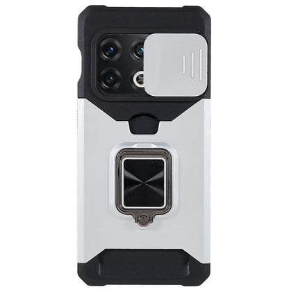 For OnePlus 10 Pro Wear-resistant PC + TPU Camera Slider Anti-drop Card Slot + Metal Kickstand Design Case