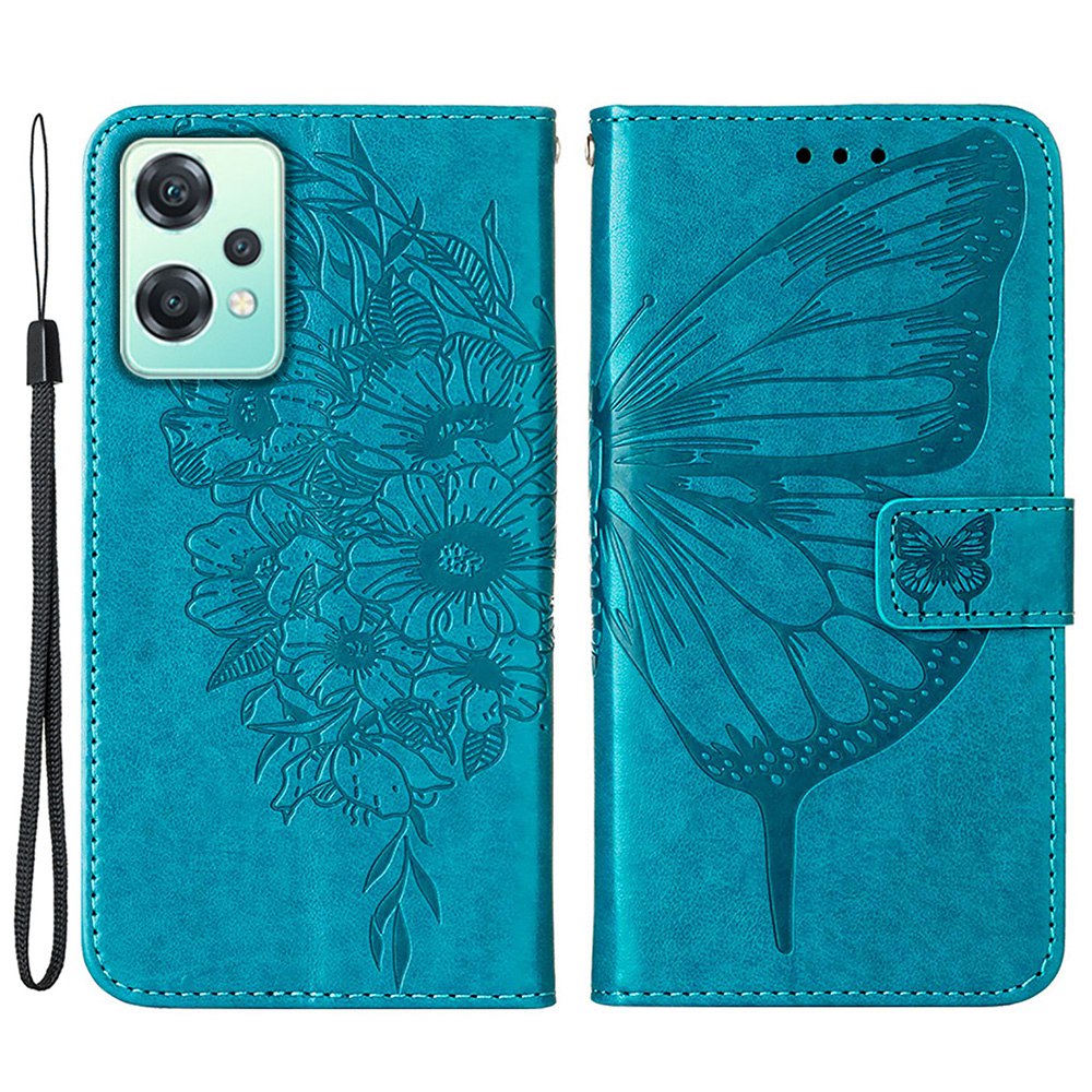 YB Imprinting Flower Series-4 for OnePlus Nord CE 2 Lite 5G Butterfly Flower Imprinted PU Leather Case Phone Wallet Stand Cover