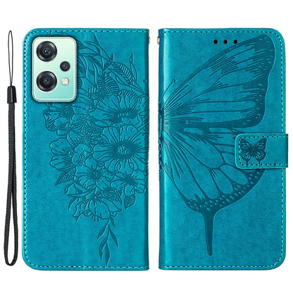 YB Imprinting Flower Series-4 for OnePlus Nord CE 2 Lite 5G Butterfly Flower Imprinted PU Leather Case Phone Wallet Stand Cover