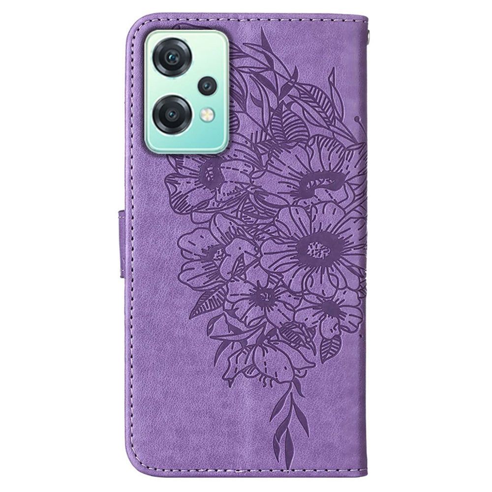 YB Imprinting Flower Series-4 for OnePlus Nord CE 2 Lite 5G Butterfly Flower Imprinted PU Leather Case Phone Wallet Stand Cover