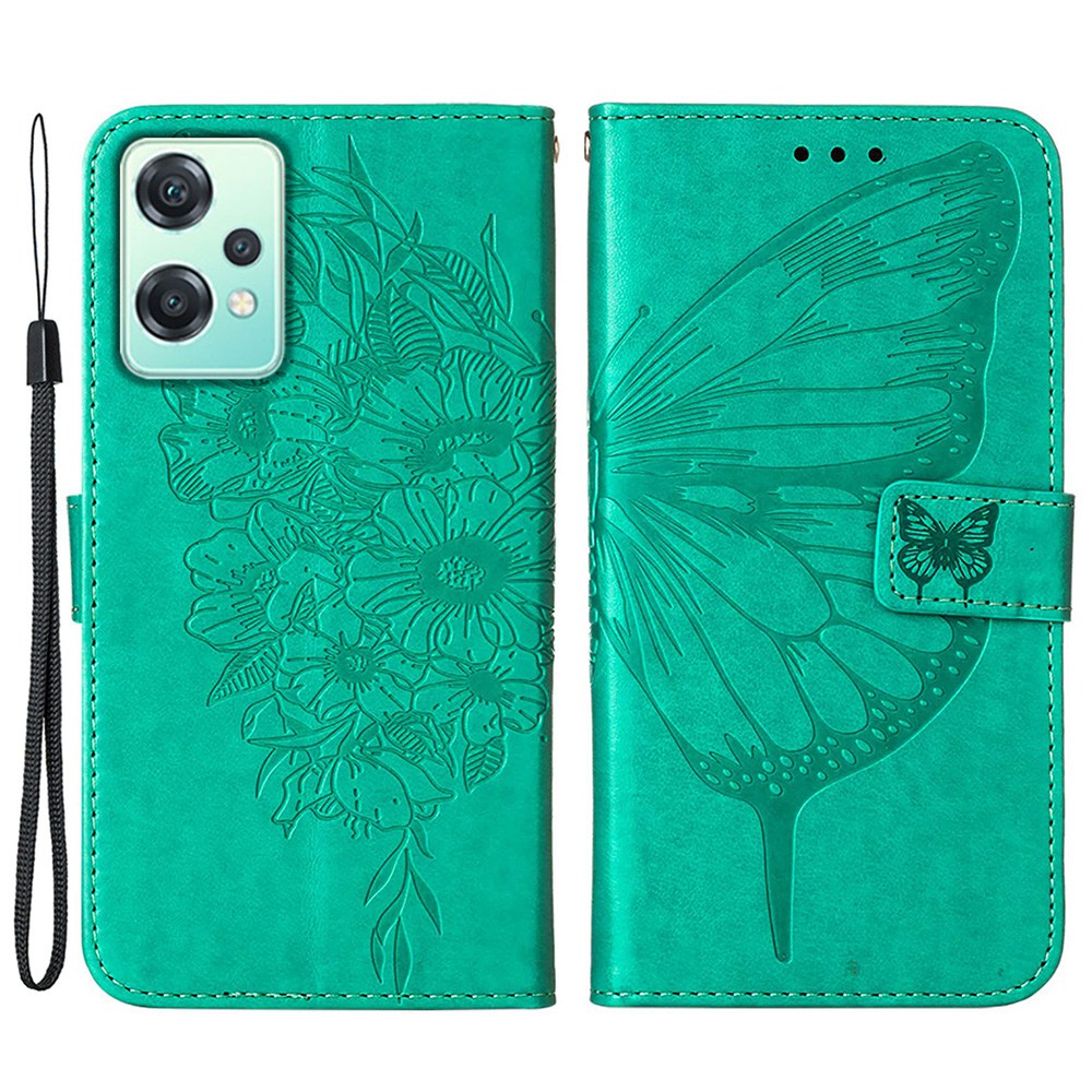 YB Imprinting Flower Series-4 for OnePlus Nord CE 2 Lite 5G Butterfly Flower Imprinted PU Leather Case Phone Wallet Stand Cover
