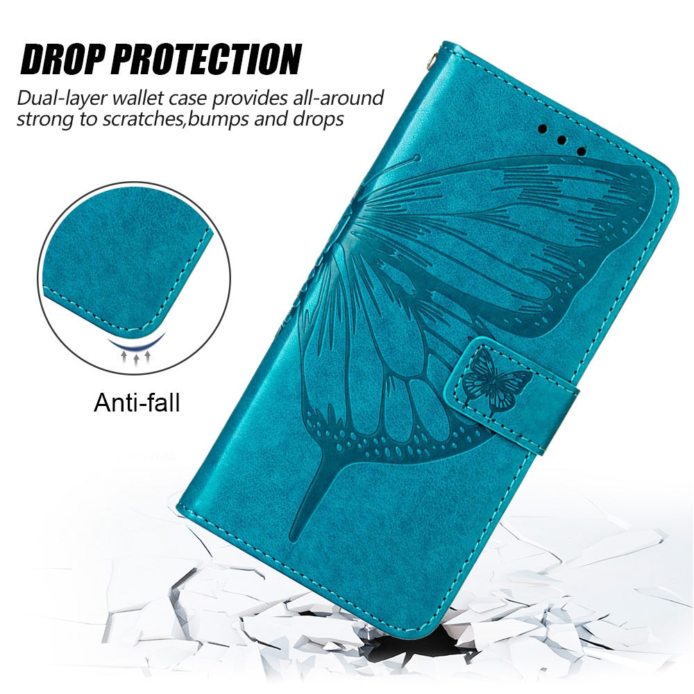YB Imprinting Flower Series-4 for OnePlus Nord CE 2 Lite 5G Butterfly Flower Imprinted PU Leather Case Phone Wallet Stand Cover