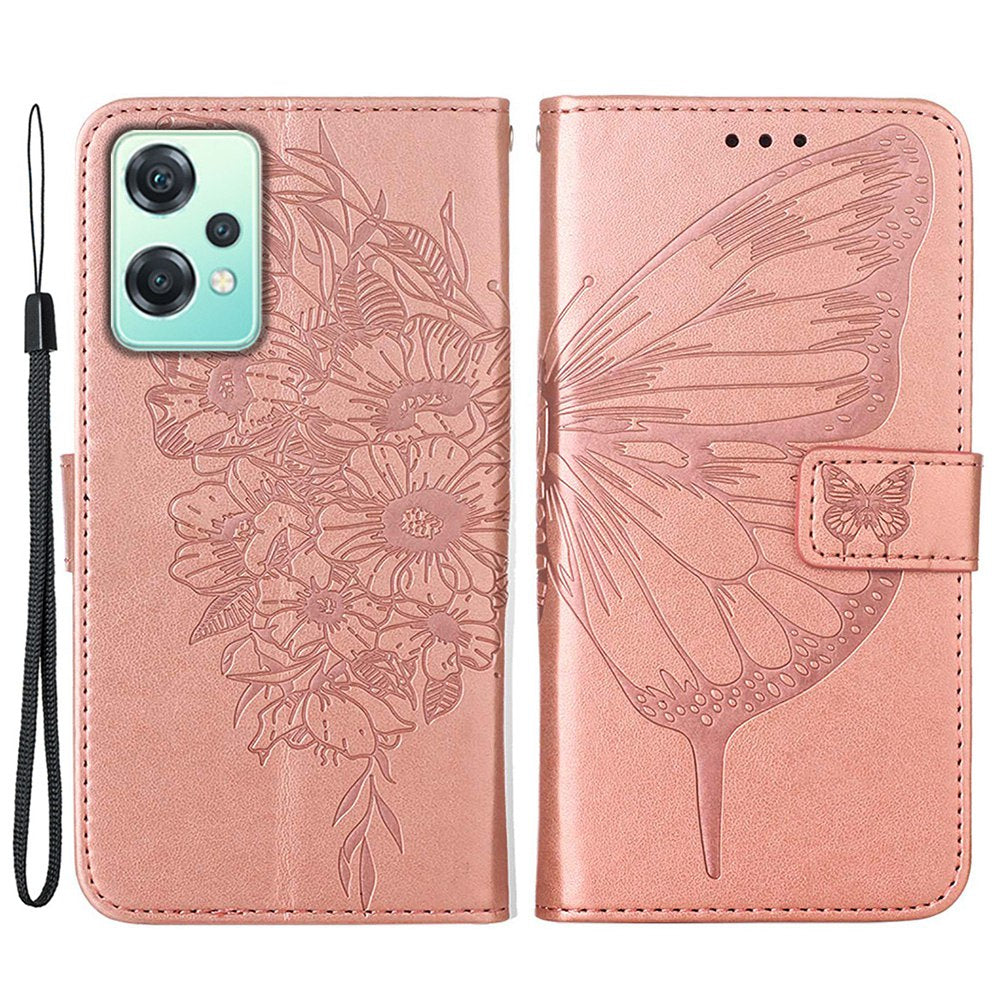 YB Imprinting Flower Series-4 for OnePlus Nord CE 2 Lite 5G Butterfly Flower Imprinted PU Leather Case Phone Wallet Stand Cover