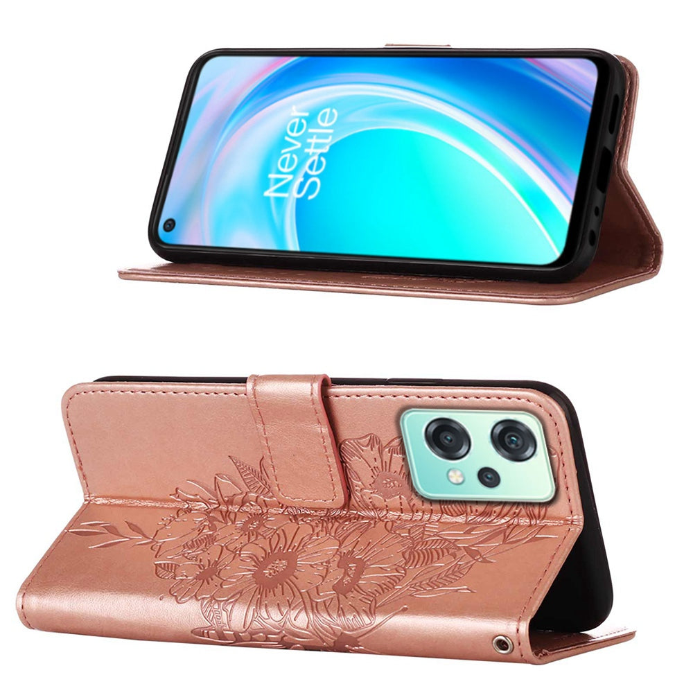 YB Imprinting Flower Series-4 for OnePlus Nord CE 2 Lite 5G Butterfly Flower Imprinted PU Leather Case Phone Wallet Stand Cover