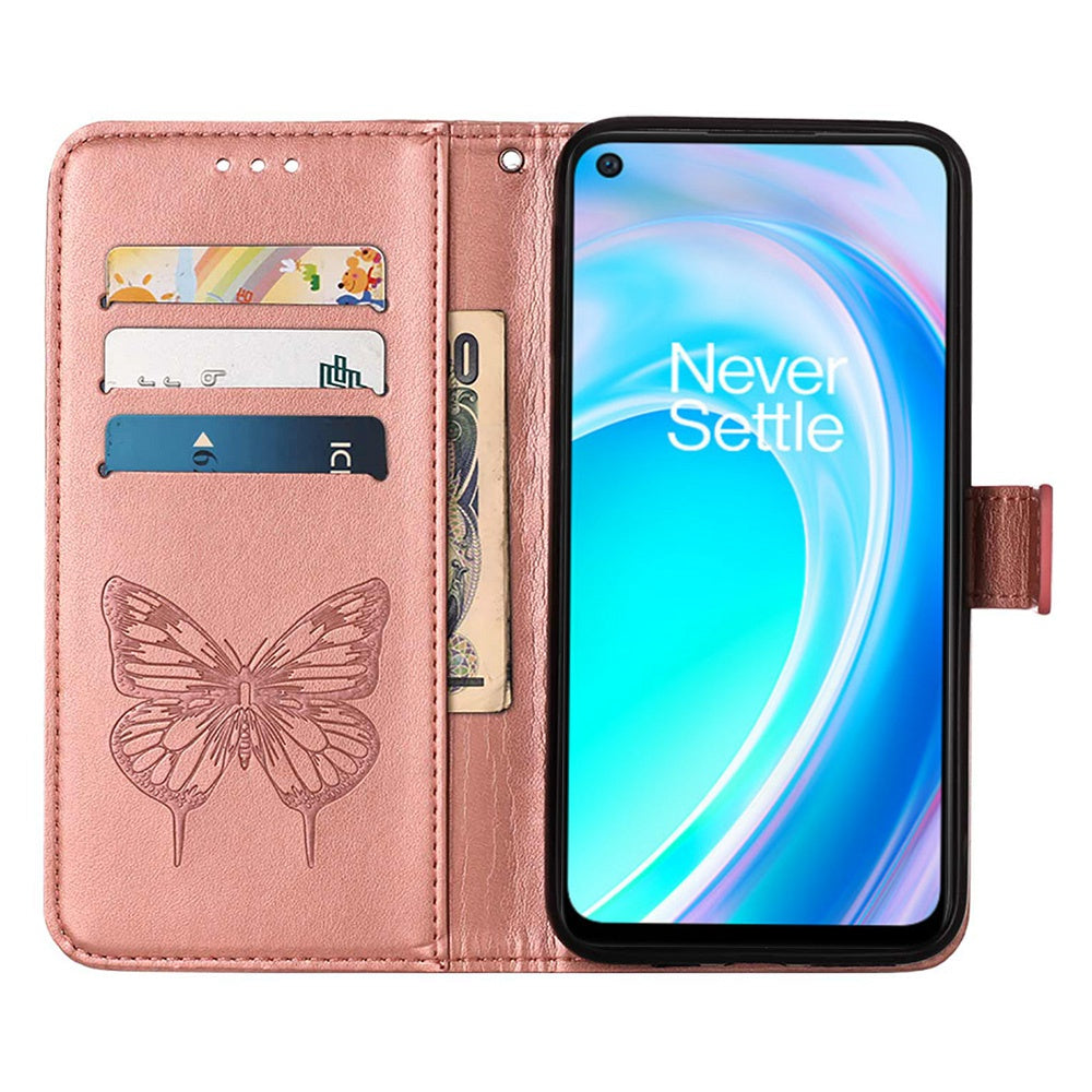 YB Imprinting Flower Series-4 for OnePlus Nord CE 2 Lite 5G Butterfly Flower Imprinted PU Leather Case Phone Wallet Stand Cover