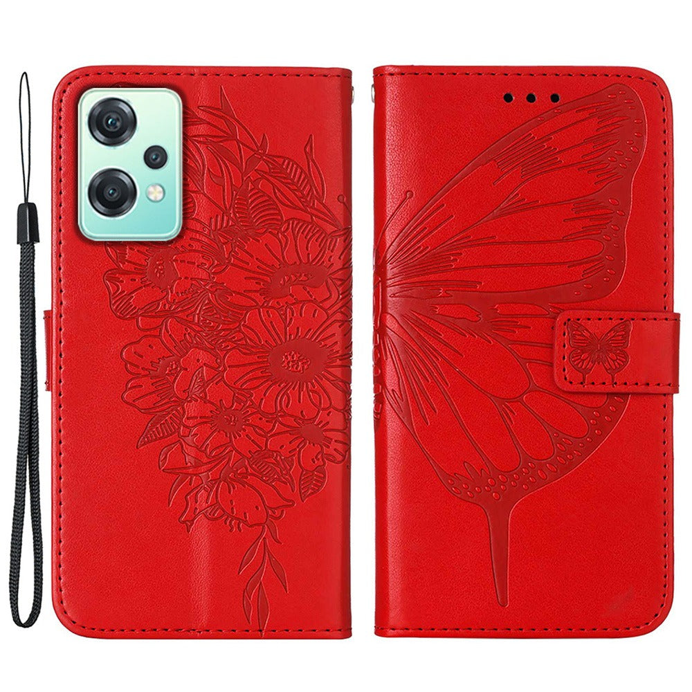 YB Imprinting Flower Series-4 for OnePlus Nord CE 2 Lite 5G Butterfly Flower Imprinted PU Leather Case Phone Wallet Stand Cover