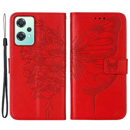YB Imprinting Flower Series-4 for OnePlus Nord CE 2 Lite 5G Butterfly Flower Imprinted PU Leather Case Phone Wallet Stand Cover