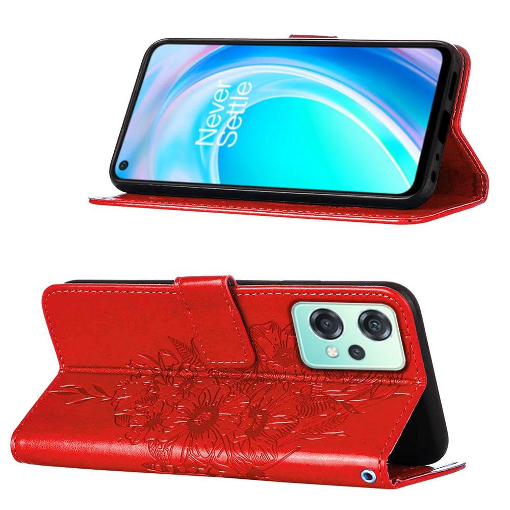 YB Imprinting Flower Series-4 for OnePlus Nord CE 2 Lite 5G Butterfly Flower Imprinted PU Leather Case Phone Wallet Stand Cover