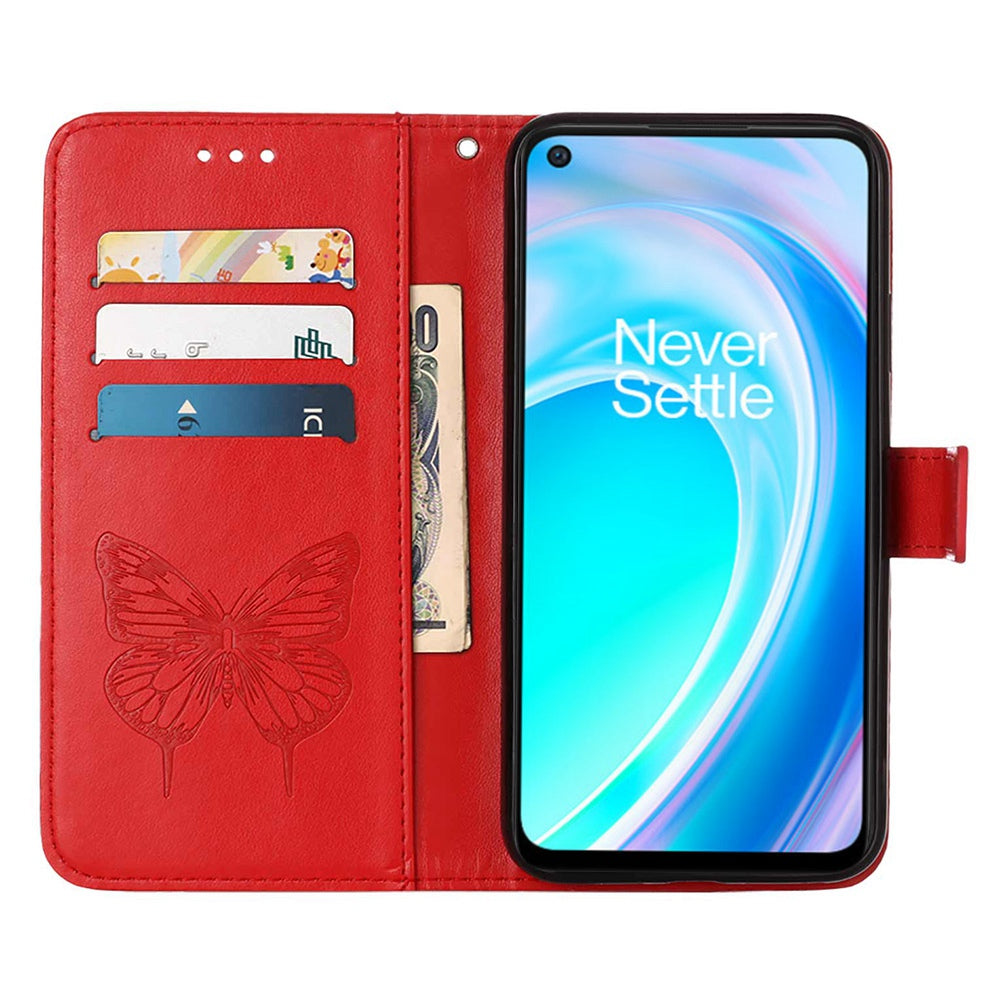 YB Imprinting Flower Series-4 for OnePlus Nord CE 2 Lite 5G Butterfly Flower Imprinted PU Leather Case Phone Wallet Stand Cover
