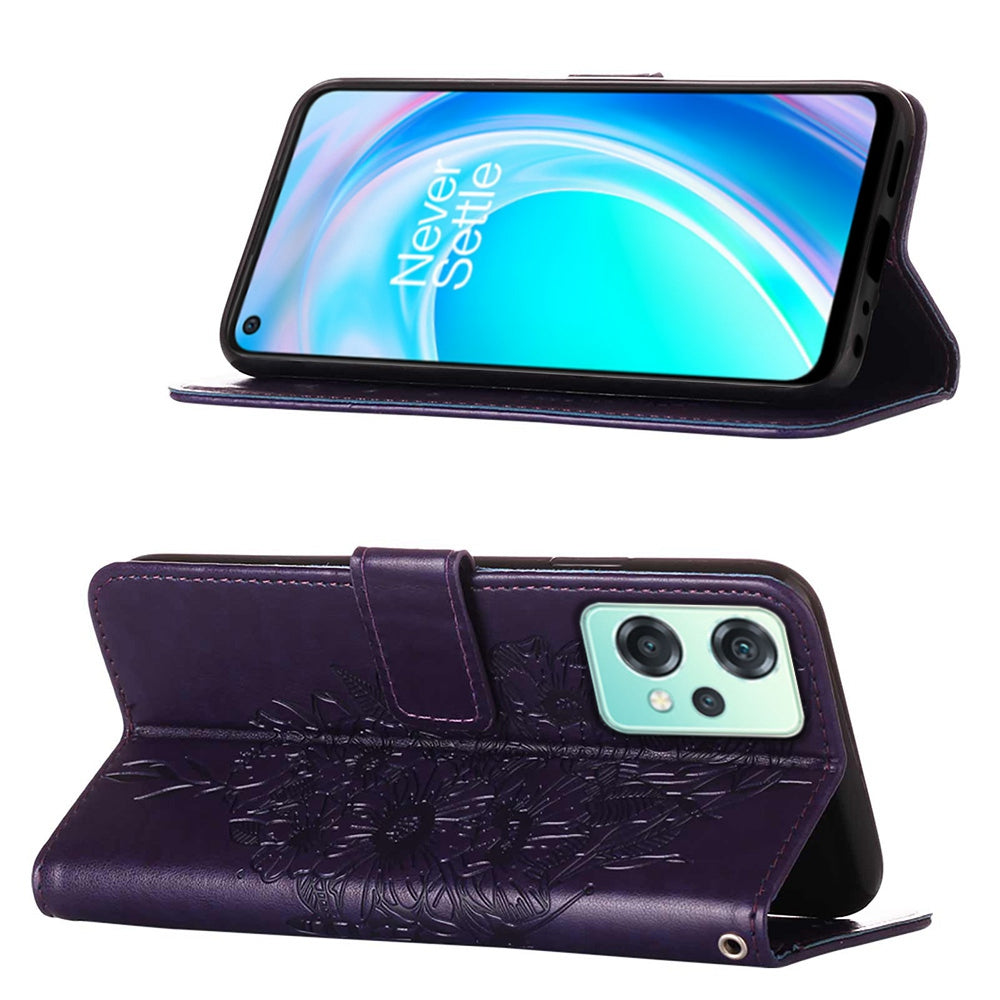 YB Imprinting Flower Series-4 for OnePlus Nord CE 2 Lite 5G Butterfly Flower Imprinted PU Leather Case Phone Wallet Stand Cover