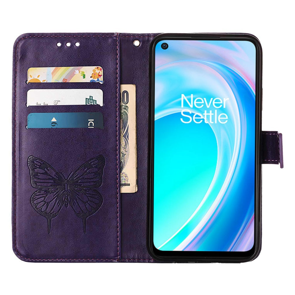 YB Imprinting Flower Series-4 for OnePlus Nord CE 2 Lite 5G Butterfly Flower Imprinted PU Leather Case Phone Wallet Stand Cover