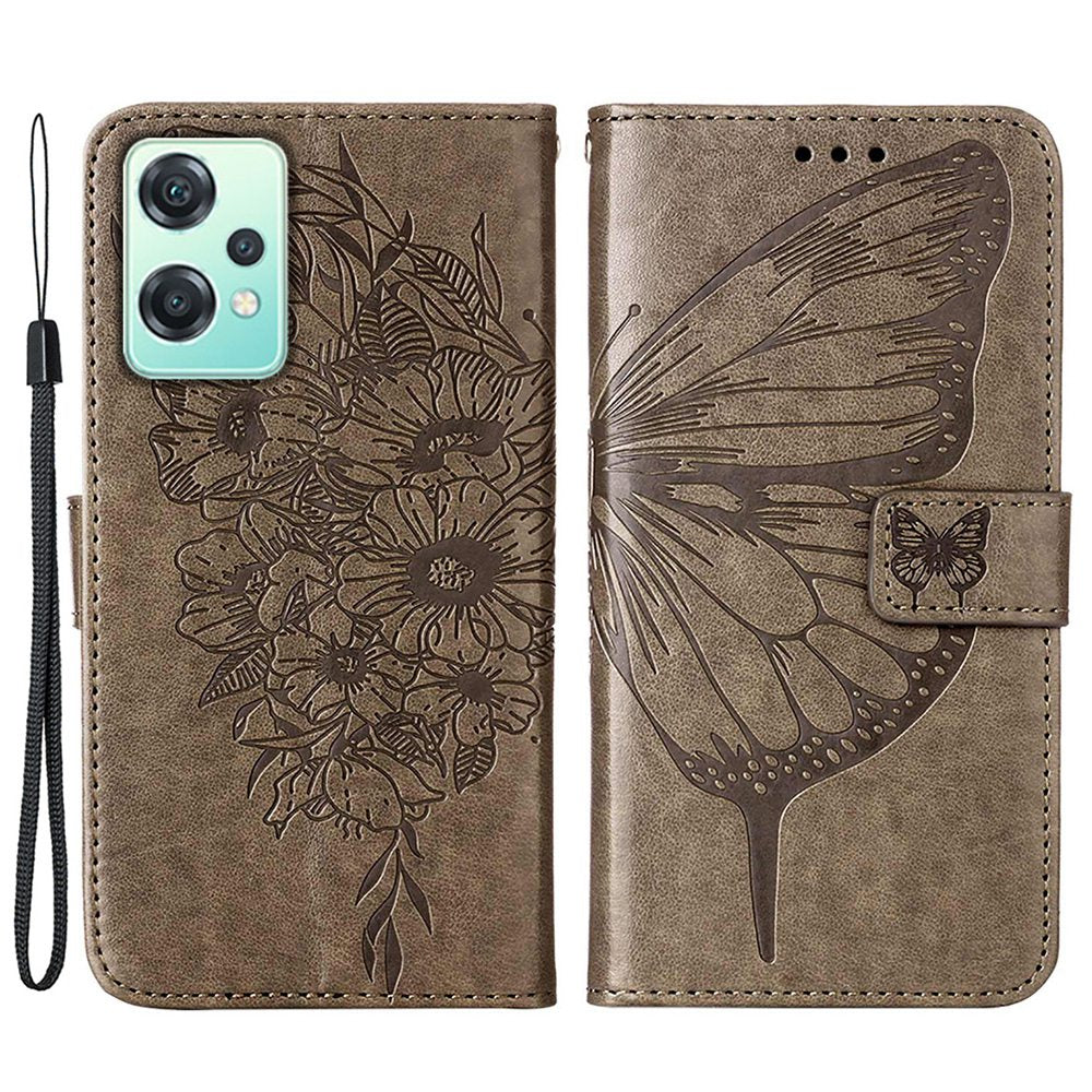 YB Imprinting Flower Series-4 for OnePlus Nord CE 2 Lite 5G Butterfly Flower Imprinted PU Leather Case Phone Wallet Stand Cover