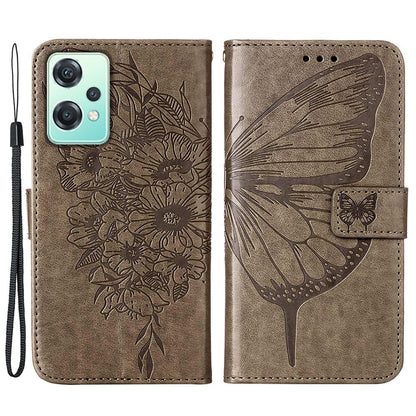 YB Imprinting Flower Series-4 for OnePlus Nord CE 2 Lite 5G Butterfly Flower Imprinted PU Leather Case Phone Wallet Stand Cover