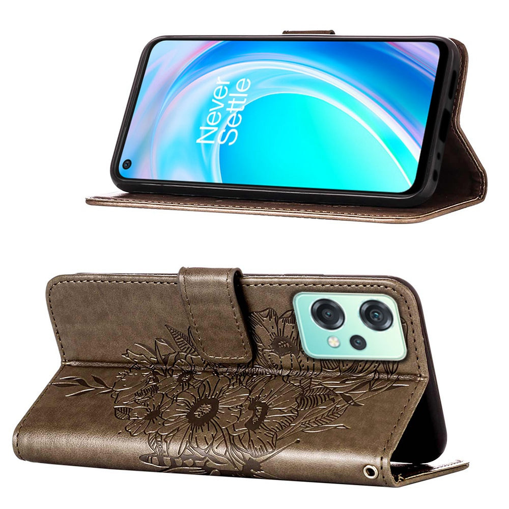 YB Imprinting Flower Series-4 for OnePlus Nord CE 2 Lite 5G Butterfly Flower Imprinted PU Leather Case Phone Wallet Stand Cover