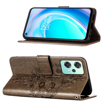YB Imprinting Flower Series-4 for OnePlus Nord CE 2 Lite 5G Butterfly Flower Imprinted PU Leather Case Phone Wallet Stand Cover