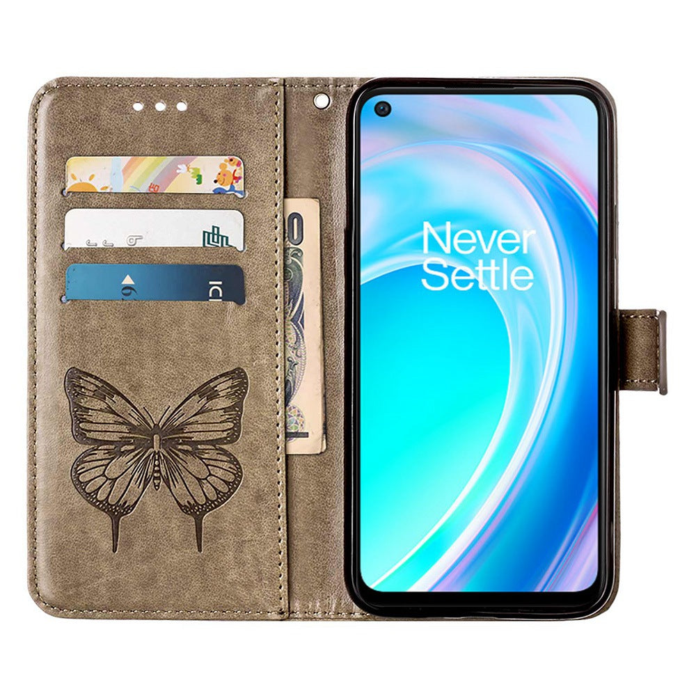 YB Imprinting Flower Series-4 for OnePlus Nord CE 2 Lite 5G Butterfly Flower Imprinted PU Leather Case Phone Wallet Stand Cover