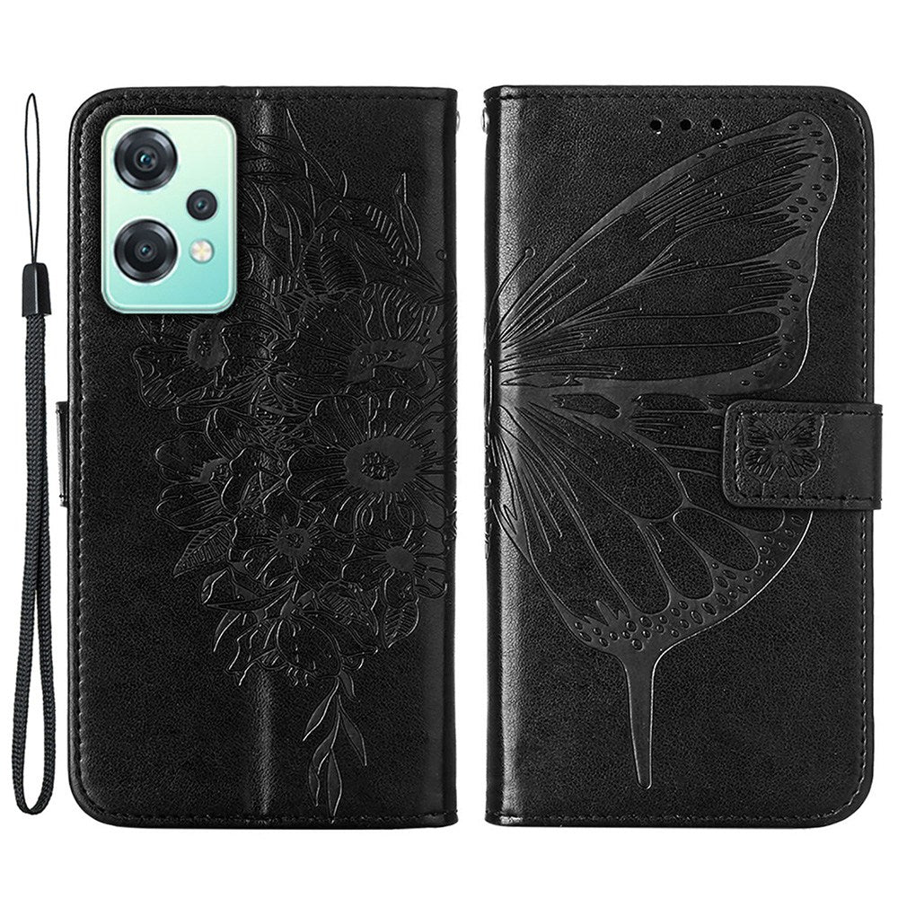 YB Imprinting Flower Series-4 for OnePlus Nord CE 2 Lite 5G Butterfly Flower Imprinted PU Leather Case Phone Wallet Stand Cover