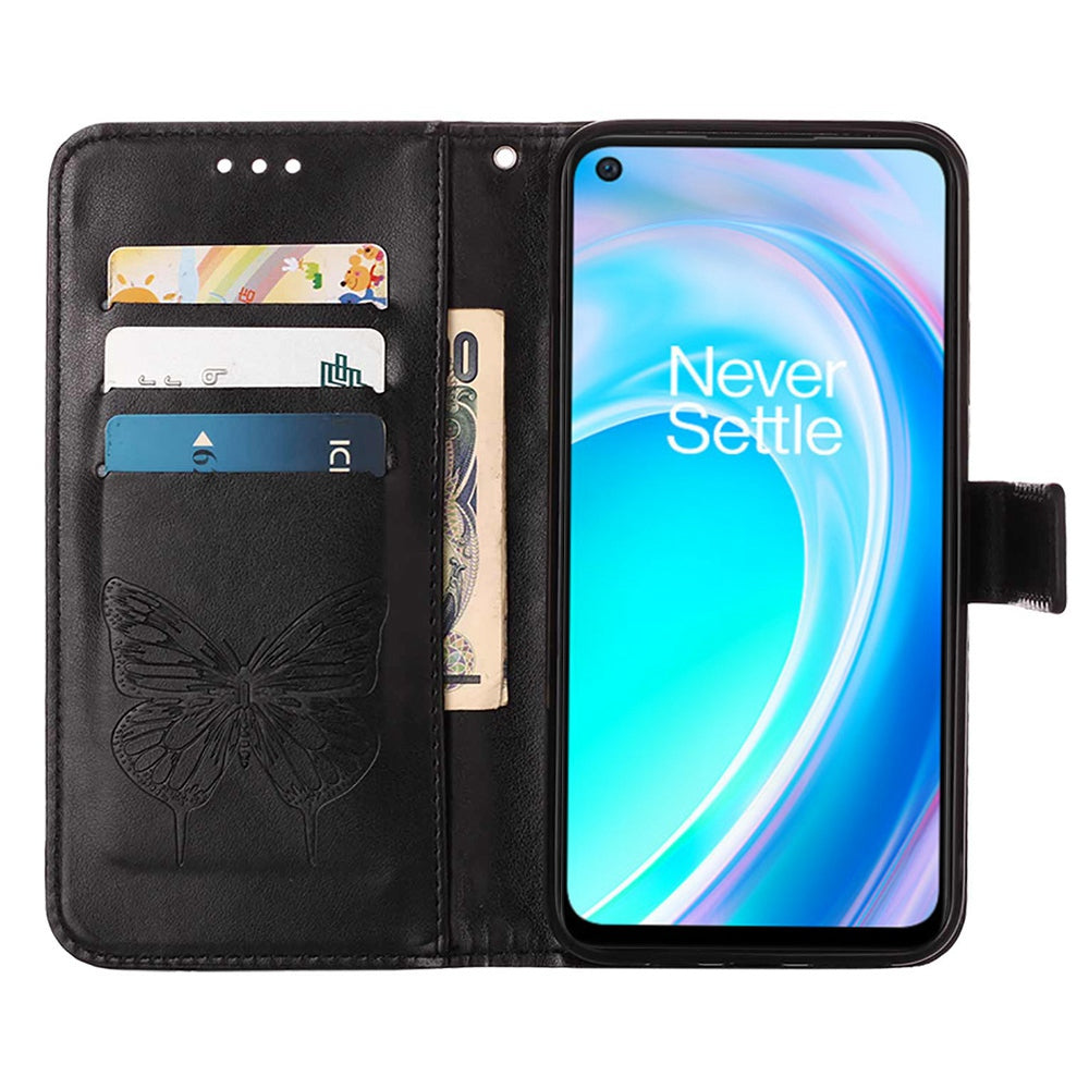 YB Imprinting Flower Series-4 for OnePlus Nord CE 2 Lite 5G Butterfly Flower Imprinted PU Leather Case Phone Wallet Stand Cover