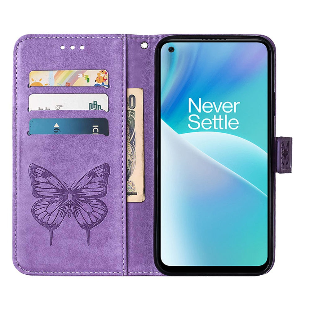 YB Imprinting Flower Series-4 for OnePlus Nord 2T 5G Butterfly Flower Imprinted Leather Case Full Protection Phone Cover with Stand Wallet