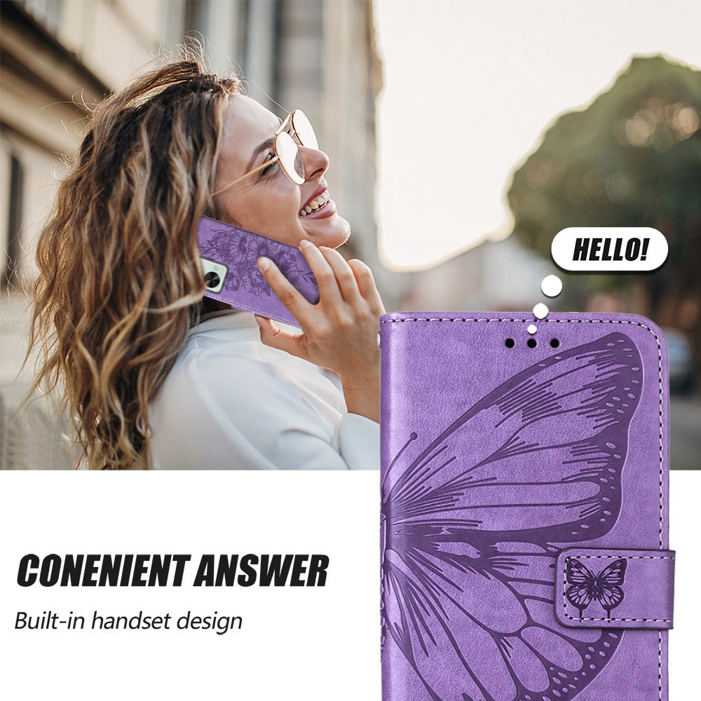 YB Imprinting Flower Series-4 for OnePlus Nord 2T 5G Butterfly Flower Imprinted Leather Case Full Protection Phone Cover with Stand Wallet