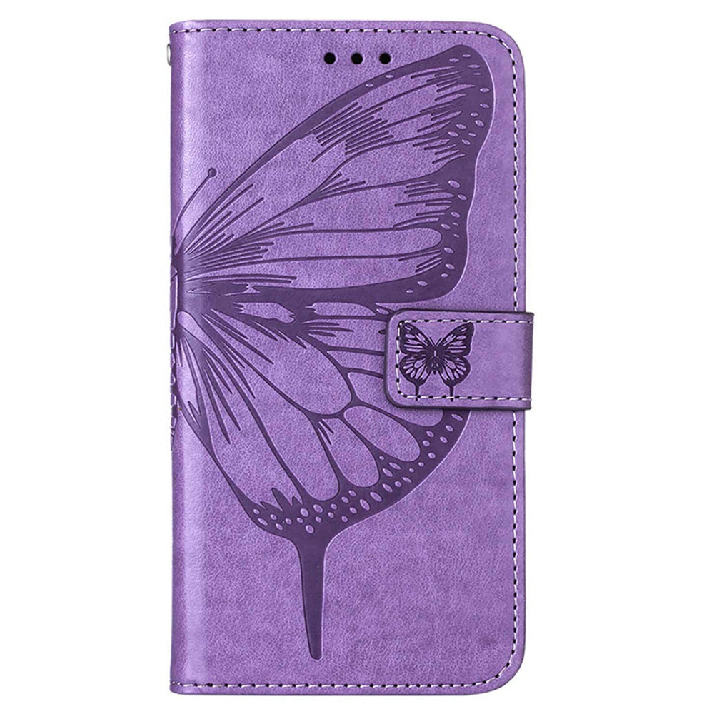 YB Imprinting Flower Series-4 for OnePlus Nord 2T 5G Butterfly Flower Imprinted Leather Case Full Protection Phone Cover with Stand Wallet