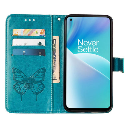 YB Imprinting Flower Series-4 for OnePlus Nord 2T 5G Butterfly Flower Imprinted Leather Case Full Protection Phone Cover with Stand Wallet