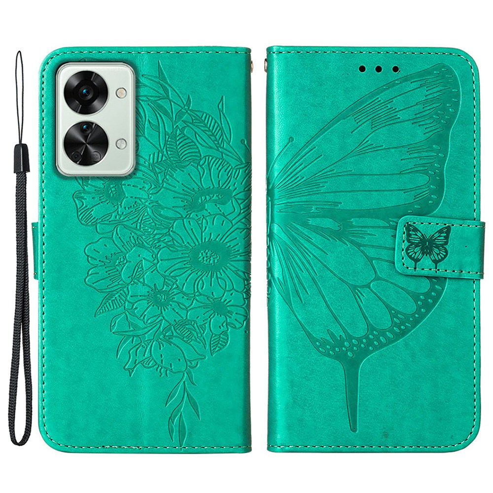 YB Imprinting Flower Series-4 for OnePlus Nord 2T 5G Butterfly Flower Imprinted Leather Case Full Protection Phone Cover with Stand Wallet