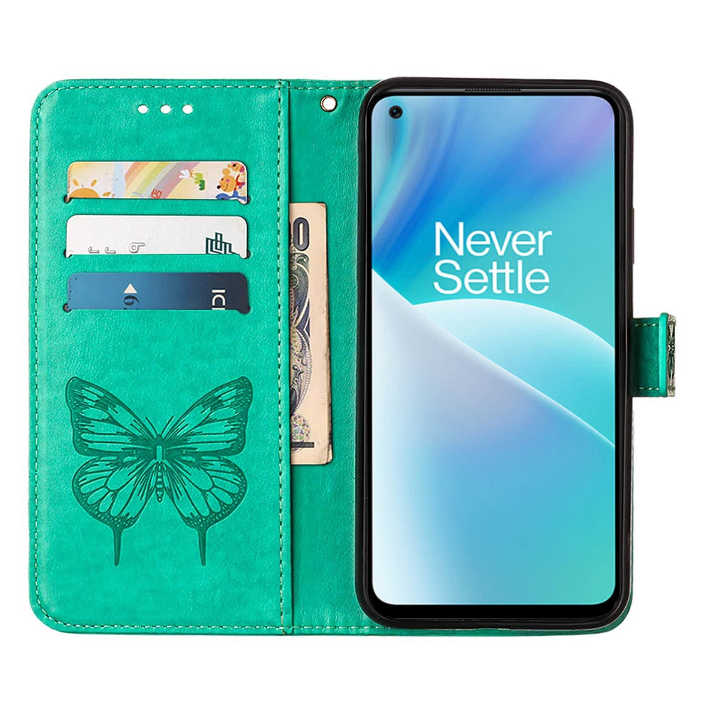 YB Imprinting Flower Series-4 for OnePlus Nord 2T 5G Butterfly Flower Imprinted Leather Case Full Protection Phone Cover with Stand Wallet