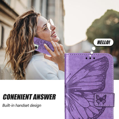 YB Imprinting Flower Series-4 for OnePlus Nord 2T 5G Butterfly Flower Imprinted Leather Case Full Protection Phone Cover with Stand Wallet