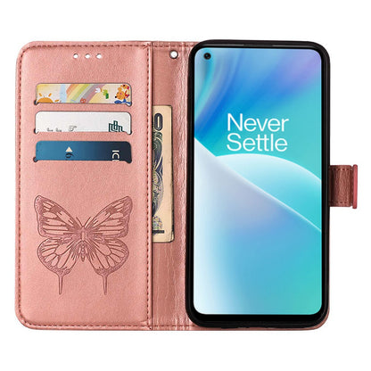 YB Imprinting Flower Series-4 for OnePlus Nord 2T 5G Butterfly Flower Imprinted Leather Case Full Protection Phone Cover with Stand Wallet