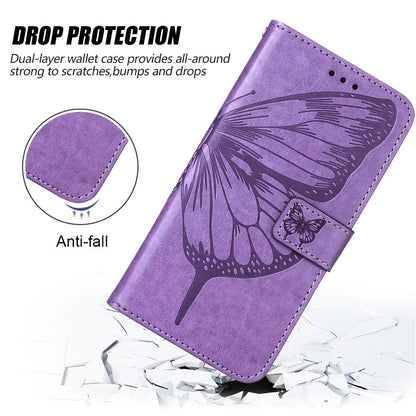 YB Imprinting Flower Series-4 for OnePlus Nord 2T 5G Butterfly Flower Imprinted Leather Case Full Protection Phone Cover with Stand Wallet